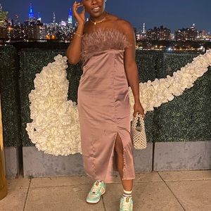 Missguided Spaghetti Strapped Dress with Fur Trim